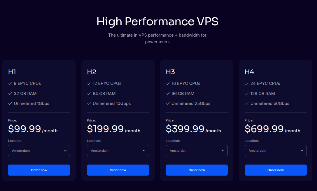 Shows available instance plans, resource allocations, and pricing tiers