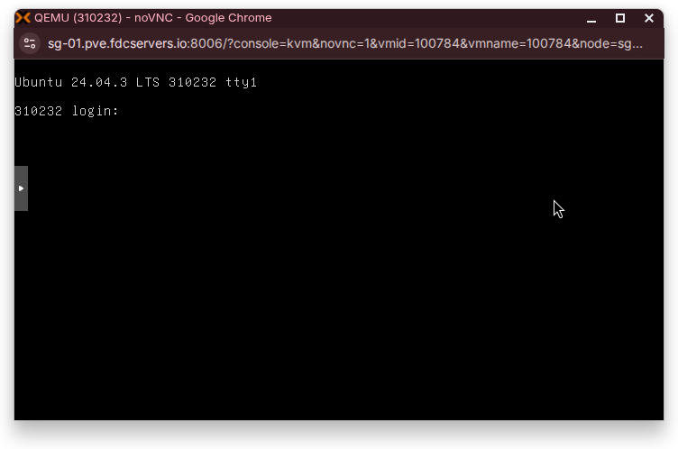 Shows browser-based console connected to the instance